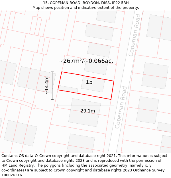 15, COPEMAN ROAD, ROYDON, DISS, IP22 5RH: Plot and title map