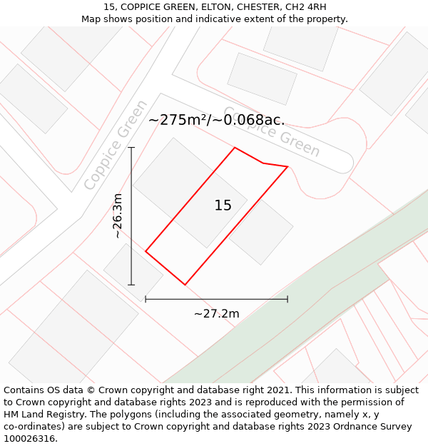 15, COPPICE GREEN, ELTON, CHESTER, CH2 4RH: Plot and title map