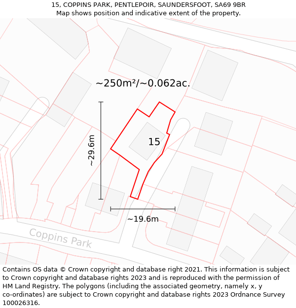 15, COPPINS PARK, PENTLEPOIR, SAUNDERSFOOT, SA69 9BR: Plot and title map