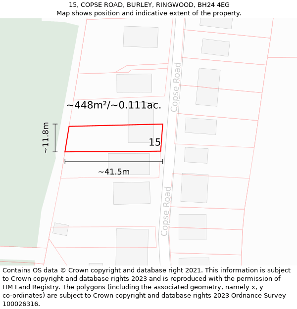 15, COPSE ROAD, BURLEY, RINGWOOD, BH24 4EG: Plot and title map