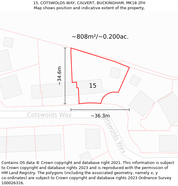 15, COTSWOLDS WAY, CALVERT, BUCKINGHAM, MK18 2FH: Plot and title map