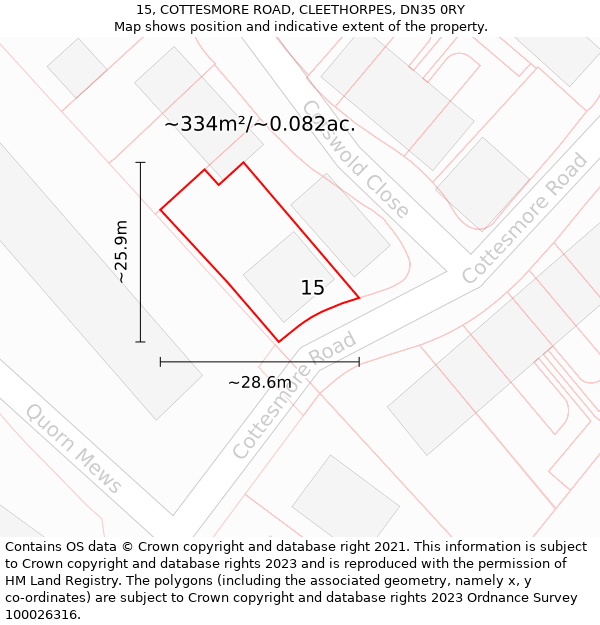 15, COTTESMORE ROAD, CLEETHORPES, DN35 0RY: Plot and title map