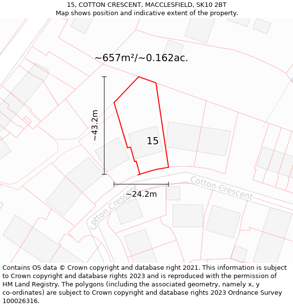 15, COTTON CRESCENT, MACCLESFIELD, SK10 2BT: Plot and title map