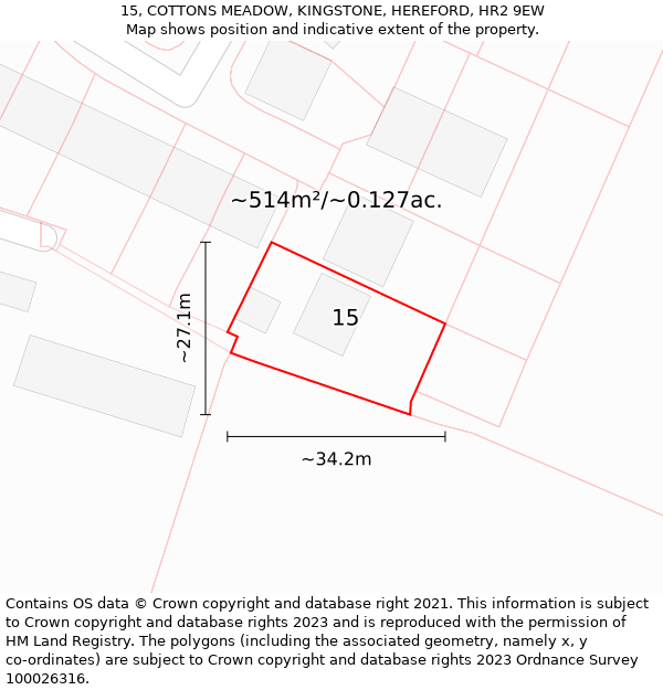 15, COTTONS MEADOW, KINGSTONE, HEREFORD, HR2 9EW: Plot and title map