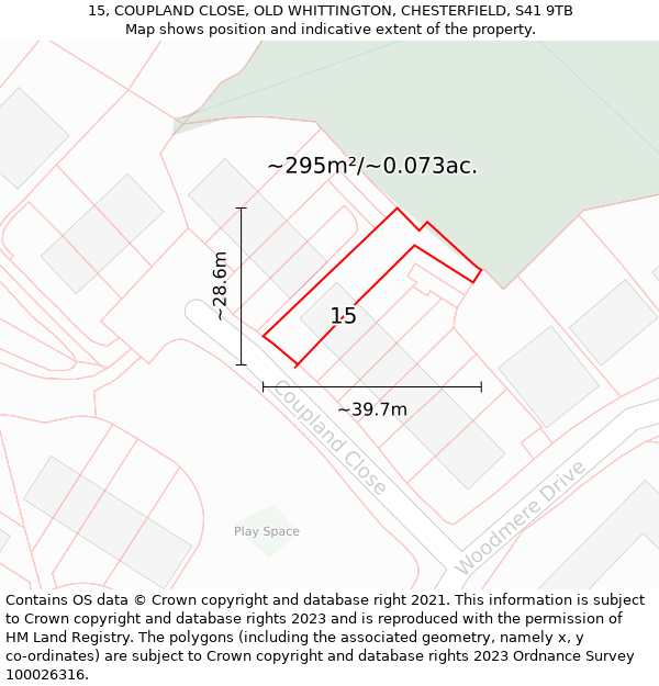 15, COUPLAND CLOSE, OLD WHITTINGTON, CHESTERFIELD, S41 9TB: Plot and title map