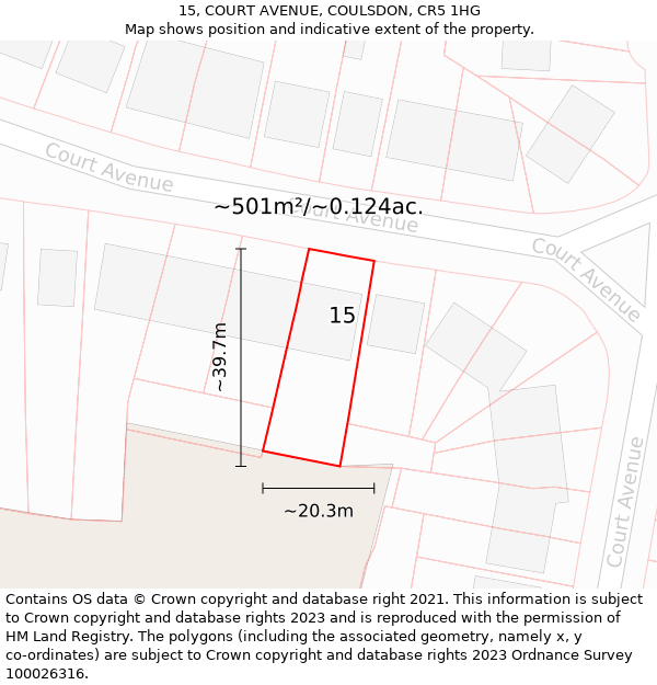 15, COURT AVENUE, COULSDON, CR5 1HG: Plot and title map