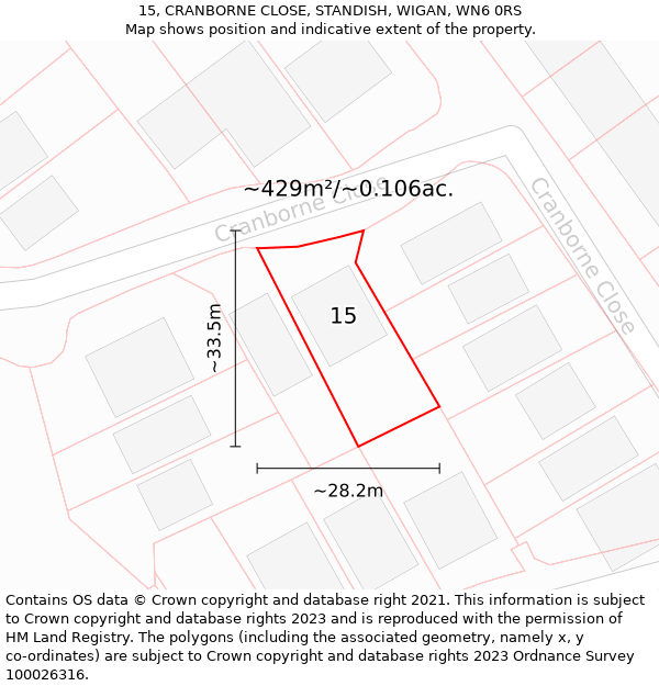 15, CRANBORNE CLOSE, STANDISH, WIGAN, WN6 0RS: Plot and title map