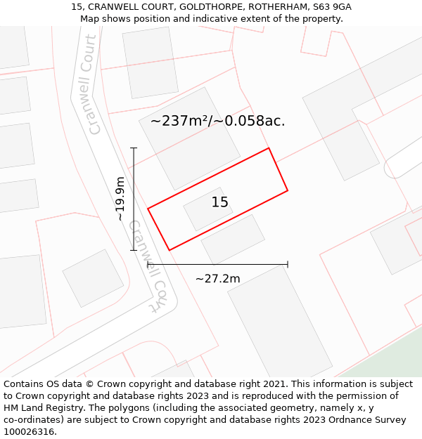 15, CRANWELL COURT, GOLDTHORPE, ROTHERHAM, S63 9GA: Plot and title map