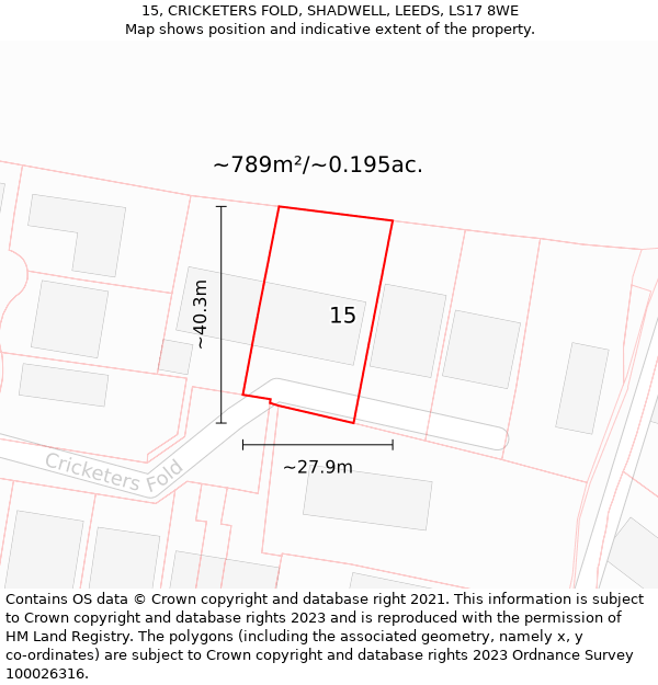 15, CRICKETERS FOLD, SHADWELL, LEEDS, LS17 8WE: Plot and title map