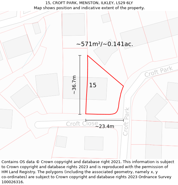 15, CROFT PARK, MENSTON, ILKLEY, LS29 6LY: Plot and title map