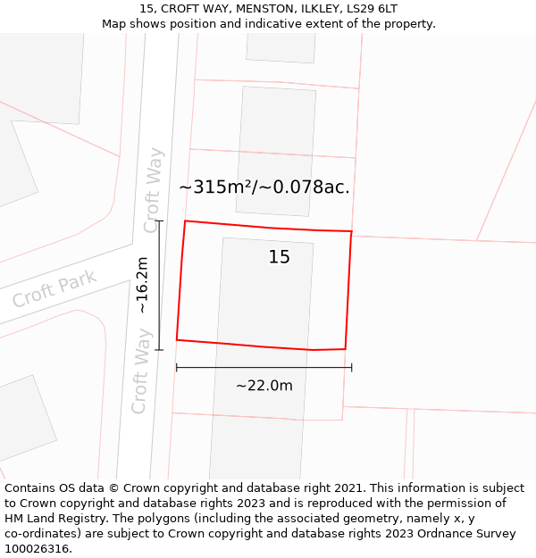 15, CROFT WAY, MENSTON, ILKLEY, LS29 6LT: Plot and title map