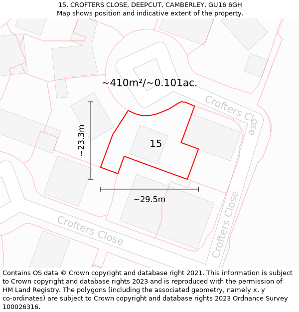 15, CROFTERS CLOSE, DEEPCUT, CAMBERLEY, GU16 6GH: Plot and title map