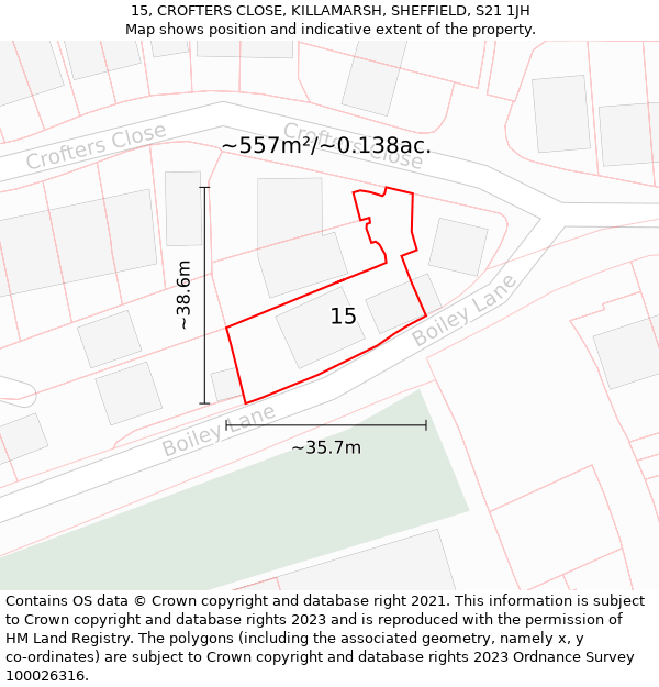 15, CROFTERS CLOSE, KILLAMARSH, SHEFFIELD, S21 1JH: Plot and title map