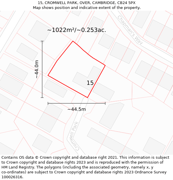 15, CROMWELL PARK, OVER, CAMBRIDGE, CB24 5PX: Plot and title map