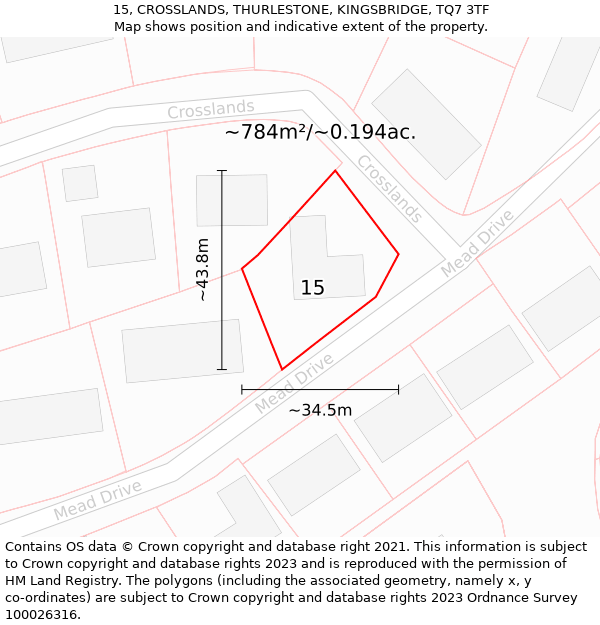 15, CROSSLANDS, THURLESTONE, KINGSBRIDGE, TQ7 3TF: Plot and title map