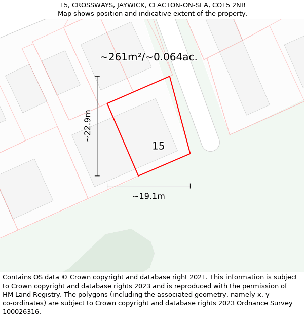 15, CROSSWAYS, JAYWICK, CLACTON-ON-SEA, CO15 2NB: Plot and title map