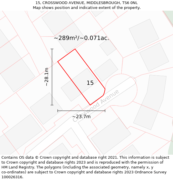 15, CROSSWOOD AVENUE, MIDDLESBROUGH, TS6 0NL: Plot and title map