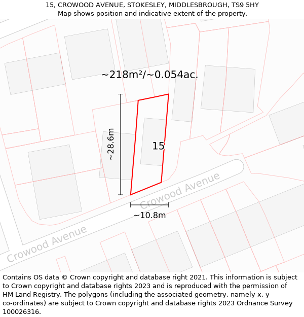 15, CROWOOD AVENUE, STOKESLEY, MIDDLESBROUGH, TS9 5HY: Plot and title map