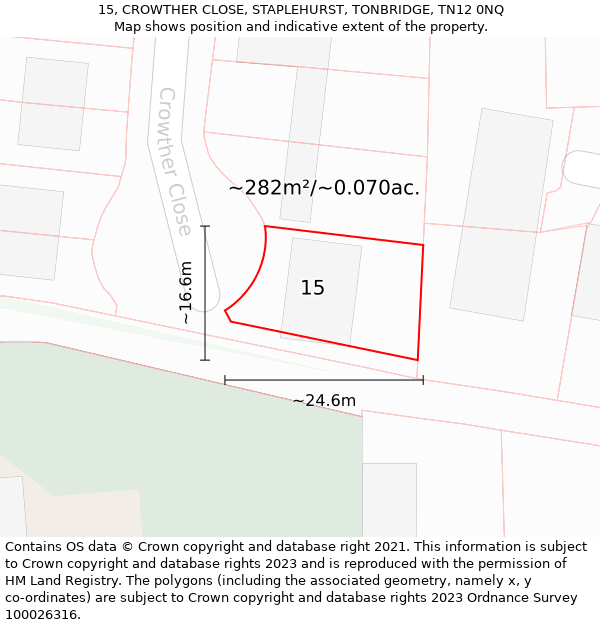 15, CROWTHER CLOSE, STAPLEHURST, TONBRIDGE, TN12 0NQ: Plot and title map