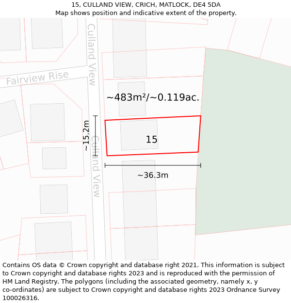 15, CULLAND VIEW, CRICH, MATLOCK, DE4 5DA: Plot and title map