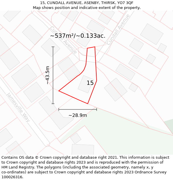 15, CUNDALL AVENUE, ASENBY, THIRSK, YO7 3QF: Plot and title map