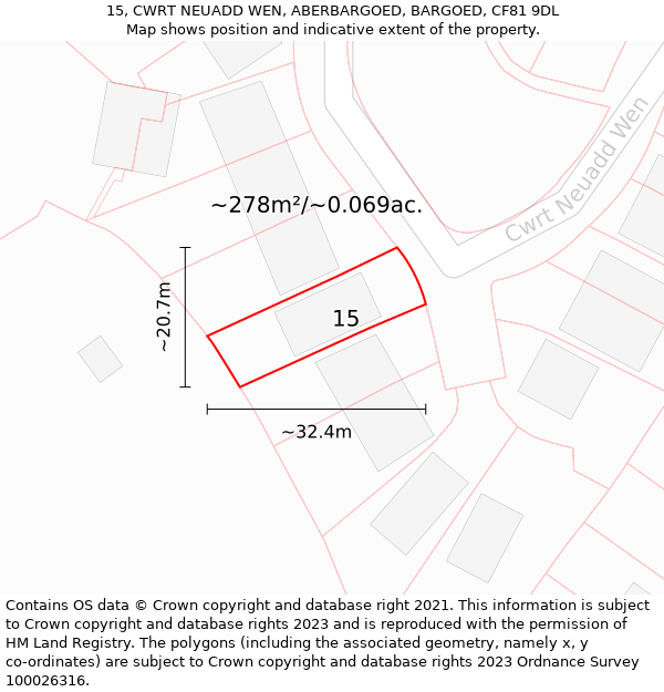 15, CWRT NEUADD WEN, ABERBARGOED, BARGOED, CF81 9DL: Plot and title map