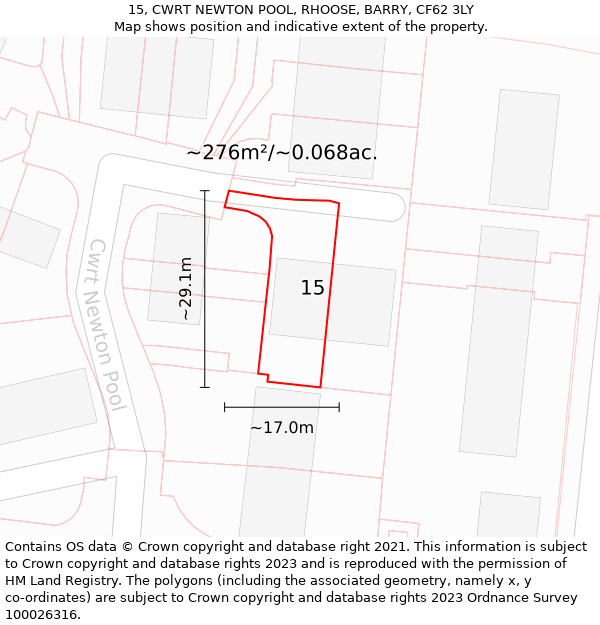 15, CWRT NEWTON POOL, RHOOSE, BARRY, CF62 3LY: Plot and title map