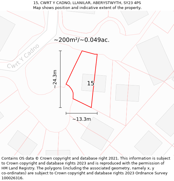 15, CWRT Y CADNO, LLANILAR, ABERYSTWYTH, SY23 4PS: Plot and title map