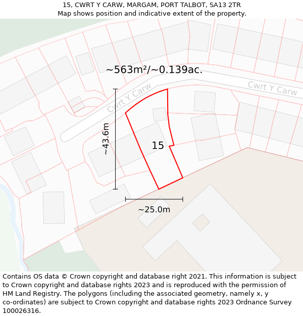 15, CWRT Y CARW, MARGAM, PORT TALBOT, SA13 2TR: Plot and title map
