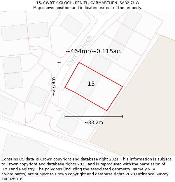 15, CWRT Y GLOCH, PENIEL, CARMARTHEN, SA32 7HW: Plot and title map