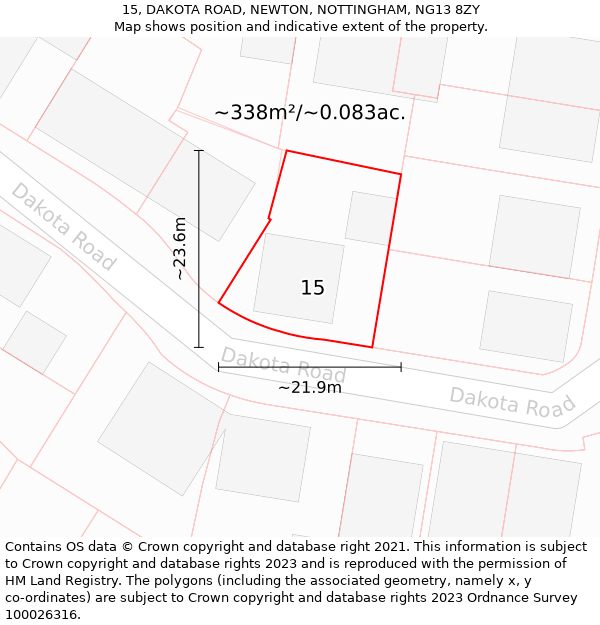 15, DAKOTA ROAD, NEWTON, NOTTINGHAM, NG13 8ZY: Plot and title map