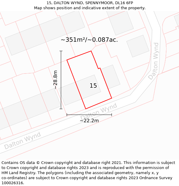 15, DALTON WYND, SPENNYMOOR, DL16 6FP: Plot and title map