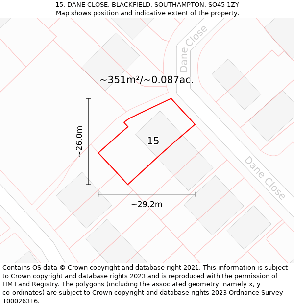 15, DANE CLOSE, BLACKFIELD, SOUTHAMPTON, SO45 1ZY: Plot and title map