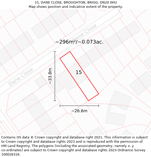 15, DANE CLOSE, BROUGHTON, BRIGG, DN20 0HU: Plot and title map