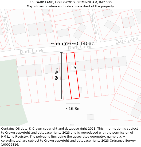 15, DARK LANE, HOLLYWOOD, BIRMINGHAM, B47 5BS: Plot and title map