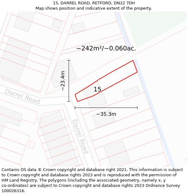 15, DARREL ROAD, RETFORD, DN22 7DH: Plot and title map