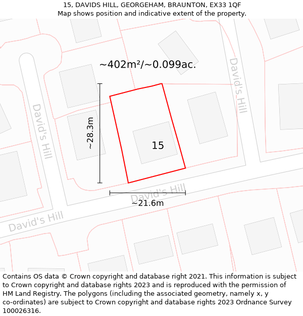 15, DAVIDS HILL, GEORGEHAM, BRAUNTON, EX33 1QF: Plot and title map