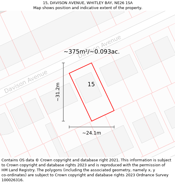 15, DAVISON AVENUE, WHITLEY BAY, NE26 1SA: Plot and title map