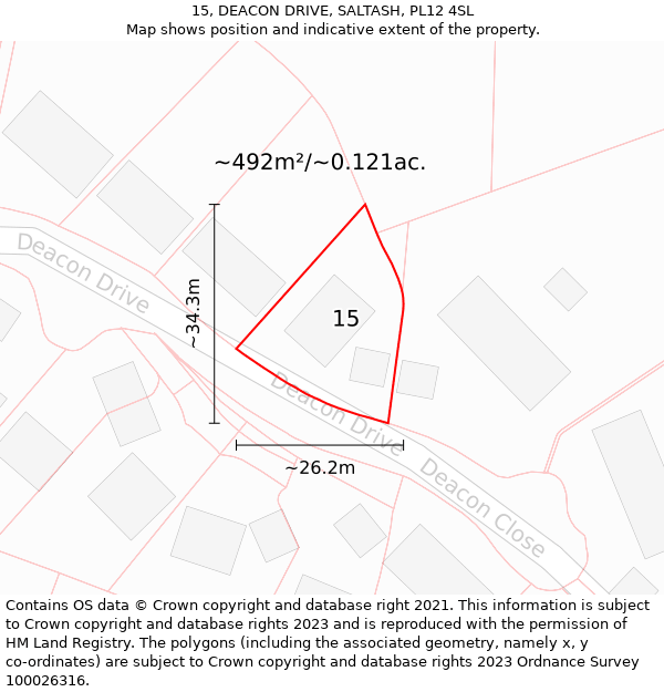 15, DEACON DRIVE, SALTASH, PL12 4SL: Plot and title map