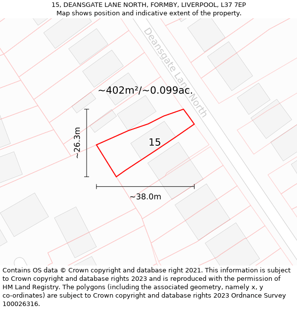 15, DEANSGATE LANE NORTH, FORMBY, LIVERPOOL, L37 7EP: Plot and title map