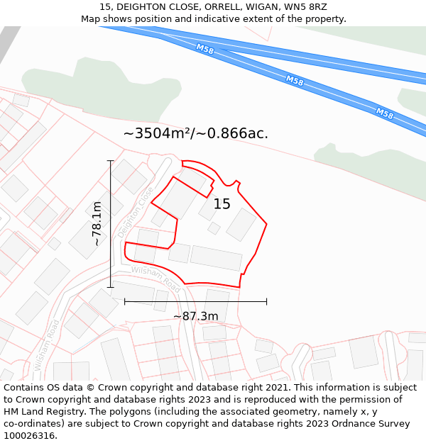 15, DEIGHTON CLOSE, ORRELL, WIGAN, WN5 8RZ: Plot and title map