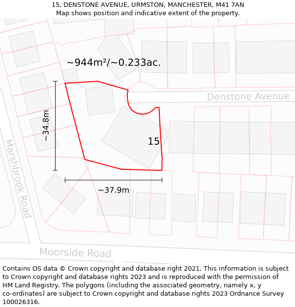 15, DENSTONE AVENUE, URMSTON, MANCHESTER, M41 7AN: Plot and title map