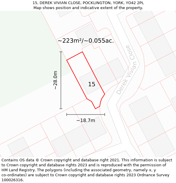 15, DEREK VIVIAN CLOSE, POCKLINGTON, YORK, YO42 2PL: Plot and title map