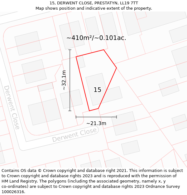 15, DERWENT CLOSE, PRESTATYN, LL19 7TT: Plot and title map