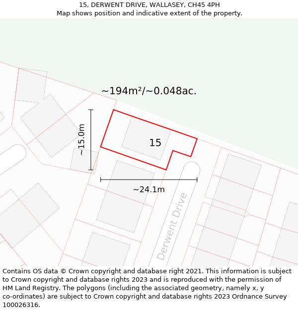 15, DERWENT DRIVE, WALLASEY, CH45 4PH: Plot and title map