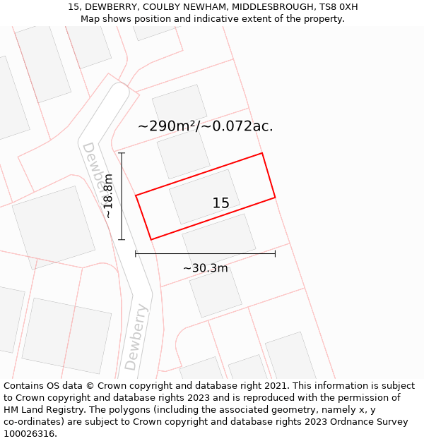 15, DEWBERRY, COULBY NEWHAM, MIDDLESBROUGH, TS8 0XH: Plot and title map