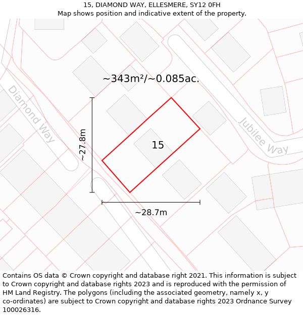 15, DIAMOND WAY, ELLESMERE, SY12 0FH: Plot and title map