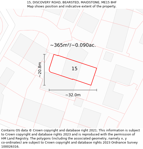 15, DISCOVERY ROAD, BEARSTED, MAIDSTONE, ME15 8HF: Plot and title map