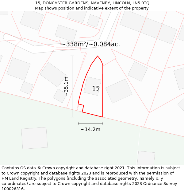 15, DONCASTER GARDENS, NAVENBY, LINCOLN, LN5 0TQ: Plot and title map