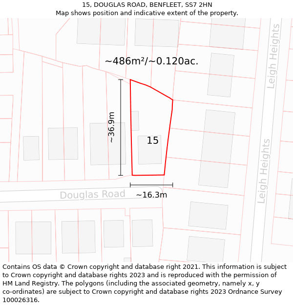 15, DOUGLAS ROAD, BENFLEET, SS7 2HN: Plot and title map